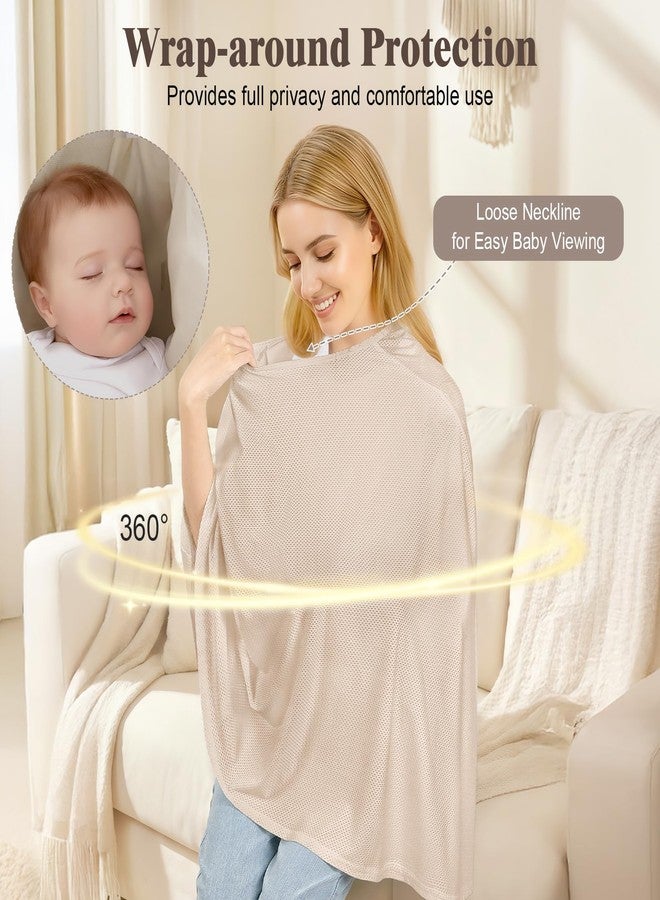 Basumee Nursing Cover for Breastfeeding Full Privacy Soft Breathable Mesh Breastfeeding Cover Multi-Use Breast Feeding Covers for Women Moms Baby Feeding Privacy Nursing Covers, Oatmeal - Image 2